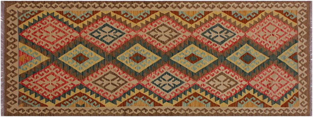 Flat Weave Kilim Antique Navaho Vintage handmade Geometric Kilim Brown Red Hand-Woven Runner 100% Wool Area Rug 4x8