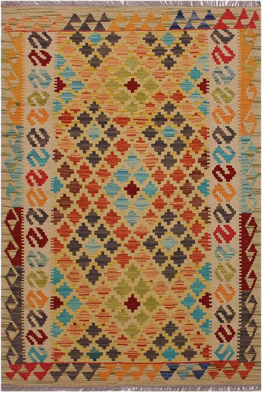 Flat Weave Kilim Antique Navaho Vintage handmade Geometric Kilim Beige Red Hand-Woven Rectangle 100% Wool Area Rug 3x5