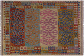 handmade Geometric Kilim Beige Blue Hand-Woven RECTANGLE 100% WOOL area rug 5 x 7