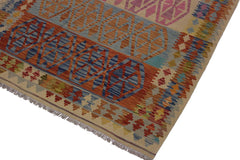 Flat Weave Kilim Antique Navaho Vintage handmade Geometric Kilim Beige Blue Hand-Woven Rectangle 100% Wool Area Rug 5x7