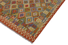 Flat Weave Kilim Antique Navaho Vintage handmade Geometric Kilim Rust Gold Hand-Woven Rectangle 100% Wool Area Rug 6x8