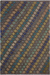 Flat Weave Kilim Antique Navaho Vintage handmade Modern Kilim Brown Tan Hand-Woven Rectangle 100% Wool Area Rug 6x8