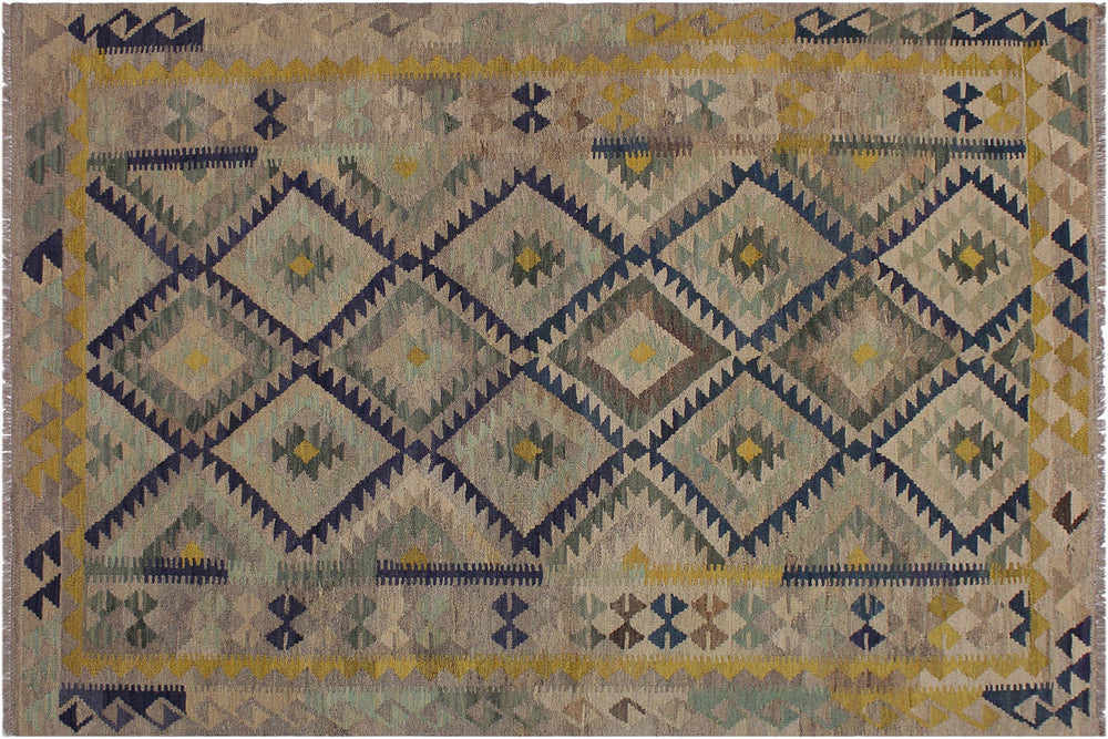 handmade Geometric Kilim Gray Gold Hand-Woven RECTANGLE 100% WOOL area rug 6 x 8