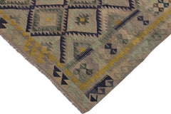 Flat Weave Kilim Antique Navaho Vintage handmade Geometric Kilim Gray Gold Hand-Woven Rectangle 100% Wool Area Rug 6x8