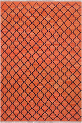 Flat Weave Kilim Antique Navaho Vintage handmade Modern Kilim Orange Blue Hand-Woven Rectangle 100% Wool Area Rug 5x7