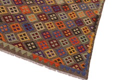 Flat Weave Kilim Antique Navaho Vintage handmade Geometric Kilim Brown Tan Hand-Woven Rectangle 100% Wool Area Rug 5x6