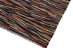 Flat Weave Kilim Antique Navaho Vintage handmade Modern Kilim Red Ivory Hand-Woven Rectangle 100% Wool Area Rug 5x7