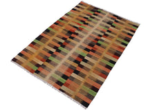 Flat Weave Kilim Antique Navaho Vintage handmade Modern Kilim Rust Gold Hand-Woven Rectangle 100% Wool Area Rug 6x8