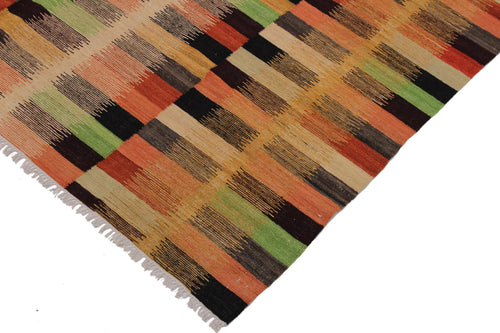 handmade Modern Kilim Rust Gold Hand-Woven RECTANGLE 100% WOOL area rug 6x8