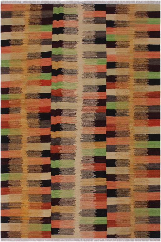 Flat Weave Kilim Antique Navaho Vintage handmade Modern Kilim Rust Gold Hand-Woven Rectangle 100% Wool Area Rug 6x8