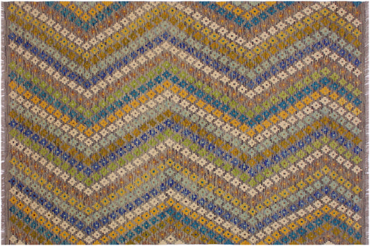 handmade Modern Kilim Ivory Gray Hand-Woven RECTANGLE 100% WOOL area rug 5x8