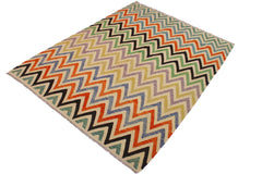 handmade Modern Kilim Ivory Black Hand-Woven RECTANGLE 100% WOOL area rug 9x11