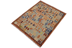 Flat Weave Kilim Antique Navaho Vintage handmade Geometric Kilim Rust Tan Hand-Woven Rectangle 100% Wool Area Rug 5x7