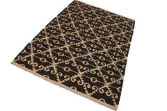 Flat Weave Kilim Antique Navaho Vintage handmade Modern Kilim Brown Black Hand-Woven Rectangle 100% Wool Area Rug 7x10