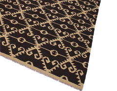 Flat Weave Kilim Antique Navaho Vintage handmade Modern Kilim Brown Black Hand-Woven Rectangle 100% Wool Area Rug 7x10