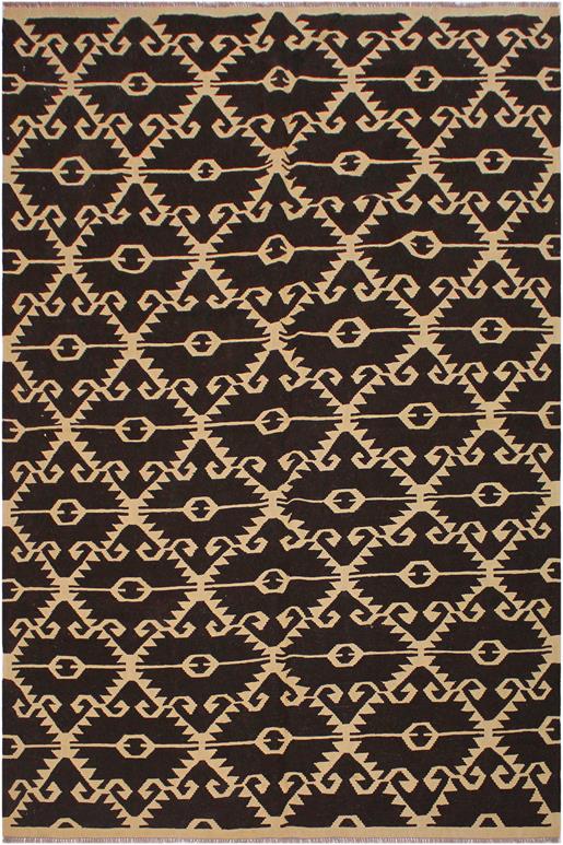 Flat Weave Kilim Antique Navaho Vintage handmade Modern Kilim Brown Black Hand-Woven Rectangle 100% Wool Area Rug 7x10