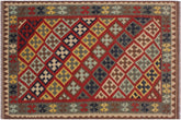 handmade Geometric Kilim Red Brown Hand-Woven RECTANGLE 100% WOOL area rug 4 x 5