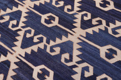 handmade Modern Kilim Blue Ivory Hand-Woven RECTANGLE 100% WOOL area rug 12' x 17'