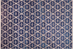 handmade Modern Kilim Blue Ivory Hand-Woven RECTANGLE 100% WOOL area rug 12' x 17'