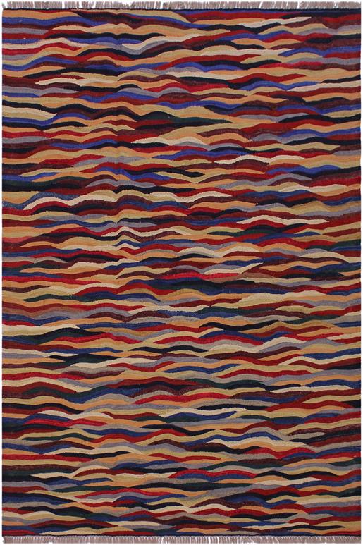 Flat Weave Kilim Antique Navaho Vintage handmade Modern Kilim Blue Red Hand-Woven Rectangle 100% Wool Area Rug 5x7
