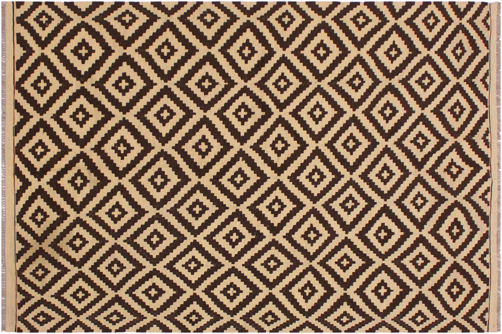handmade Modern Kilim Beige Brown Hand-Woven RECTANGLE 100% WOOL area rug 4' x 7'