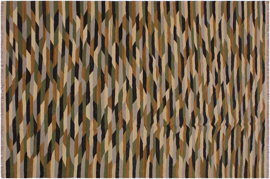 handmade Modern Kilim Beige Green Hand-Woven RECTANGLE 100% WOOL area rug 6x8