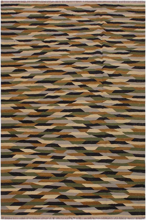 Flat Weave Kilim Antique Navaho Vintage handmade Modern Kilim Beige Green Hand-Woven Rectangle 100% Wool Area Rug 6x8
