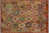 handmade Geometric Kilim Beige Rust Hand-Woven RECTANGLE 100% WOOL area rug 5 x 7