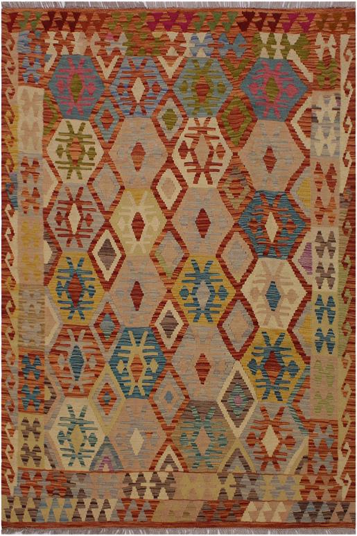 Flat Weave Kilim Antique Navaho Vintage handmade Geometric Kilim Beige Rust Hand-Woven Rectangle 100% Wool Area Rug 5x7