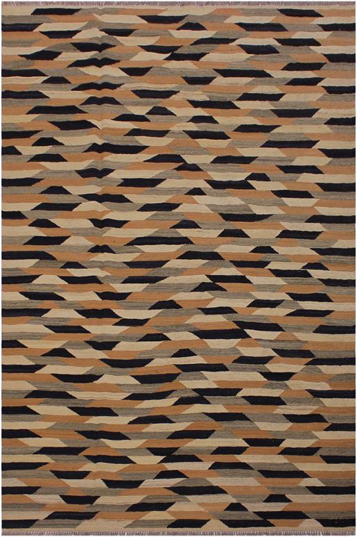 Flat Weave Kilim Antique Navaho Vintage handmade Modern Kilim Tan Black Hand-Woven Rectangle 100% Wool Area Rug 6x8