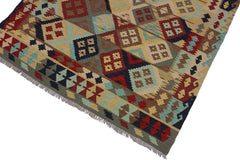 Flat Weave Kilim Antique Navaho Vintage handmade Geometric Kilim Beige Red Hand-Woven Rectangle 100% Wool Area Rug 5x7