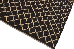 Flat Weave Kilim Antique Navaho Vintage handmade Modern Kilim Black Ivory Hand-Woven Rectangle 100% Wool Area Rug 7x10