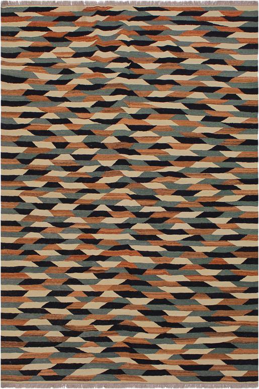 Flat Weave Kilim Antique Navaho Vintage handmade Modern Kilim Ivory Drk. Blue Hand-Woven Rectangle 100% Wool Area Rug 6x8