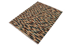 Flat Weave Kilim Antique Navaho Vintage handmade Modern Kilim Ivory Drk. Blue Hand-Woven Rectangle 100% Wool Area Rug 6x8