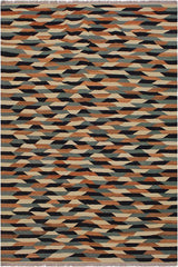 Flat Weave Kilim Antique Navaho Vintage handmade Modern Kilim Ivory Drk. Blue Hand-Woven Rectangle 100% Wool Area Rug 6x8