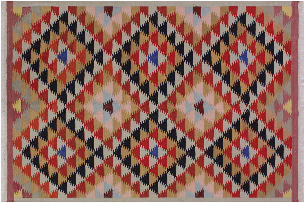 handmade Geometric Kilim Pink Rust Hand-Woven RECTANGLE 100% WOOL area rug 5 x 7