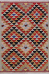 Flat Weave Kilim Antique Navaho Vintage handmade Modern Kilim Pink Rust Hand-Woven Rectangle 100% Wool Area Rug 5x7