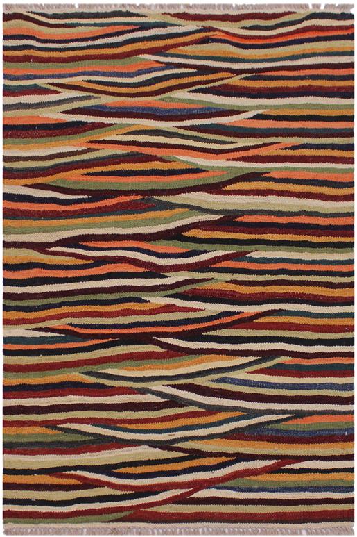 Flat Weave Kilim Antique Navaho Vintage handmade Modern Kilim Tan Blue Hand-Woven Rectangle 100% Wool Area Rug 3x4