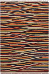 Flat Weave Kilim Antique Navaho Vintage handmade Modern Kilim Tan Blue Hand-Woven Rectangle 100% Wool Area Rug 3x4