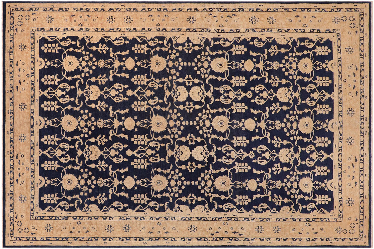 10x14 hand knotted transitional wool rug in blue and brown - Bohemian Charita