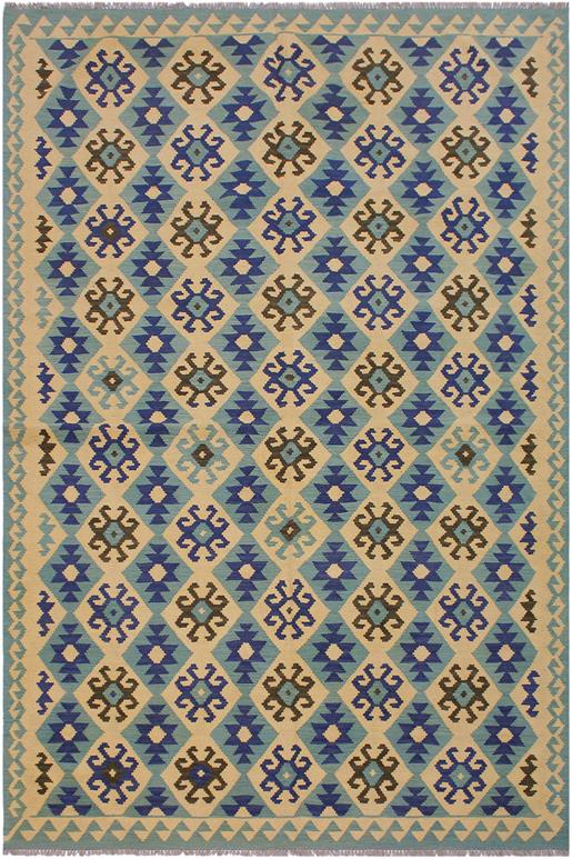 Flat Weave Kilim Antique Navaho Vintage handmade Modern Kilim Beige Blue Hand-Woven Rectangle 100% Wool Area Rug 7x10