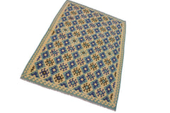 Flat Weave Kilim Antique Navaho Vintage handmade Modern Kilim Beige Blue Hand-Woven Rectangle 100% Wool Area Rug 7x10