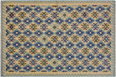 handmade Geometric Kilim Beige Blue Hand-Woven RECTANGLE 100% WOOL area rug 7 x 10