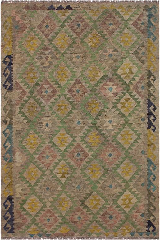 Flat Weave Kilim Antique Navaho Vintage handmade Geometric Kilim Lt. Brown Blue Hand-Woven Rectangle 100% Wool Area Rug 6x8