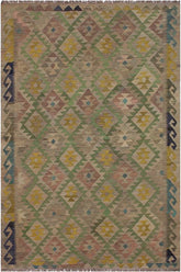 Flat Weave Kilim Antique Navaho Vintage handmade Geometric Kilim Lt. Brown Blue Hand-Woven Rectangle 100% Wool Area Rug 6x8