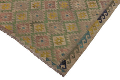 Flat Weave Kilim Antique Navaho Vintage handmade Geometric Kilim Lt. Brown Blue Hand-Woven Rectangle 100% Wool Area Rug 6x8