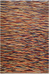 Flat Weave Kilim Antique Navaho Vintage handmade Modern Kilim Beige Blue Hand-Woven Rectangle 100% Wool Area Rug 8x10