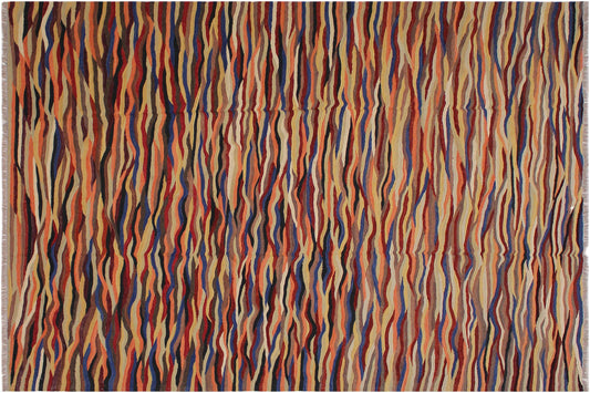 handmade Modern Kilim Beige Blue Hand-Woven RECTANGLE 100% WOOL area rug 8x10