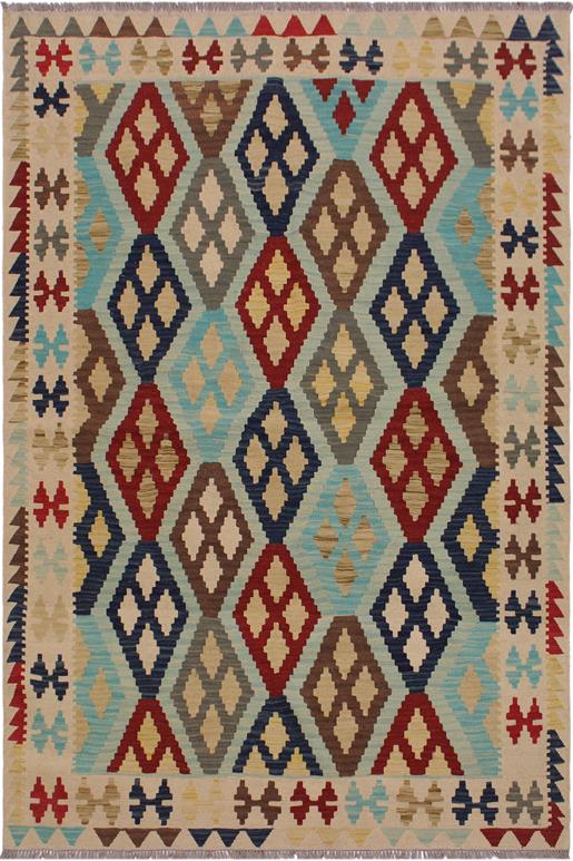 Flat Weave Kilim Antique Navaho Vintage handmade Geometric Kilim Ivory Brown Hand-Woven Rectangle 100% Wool Area Rug 5x7