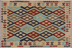 handmade Geometric Kilim Ivory Brown Hand-Woven RECTANGLE 100% WOOL area rug 5 x 7
